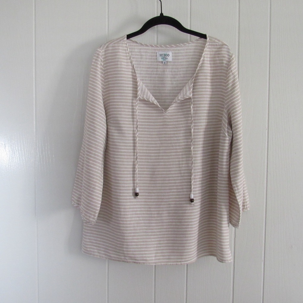 Hiho Tortola Tunic Shirt Womens M Swim Coverup Linen Striped Coastal Resortwear